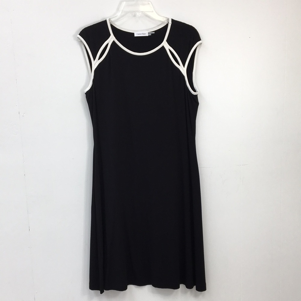 Calvin Klein Sleeveless Midi Black and White Sheath Dress Size 12 EXCELLENT